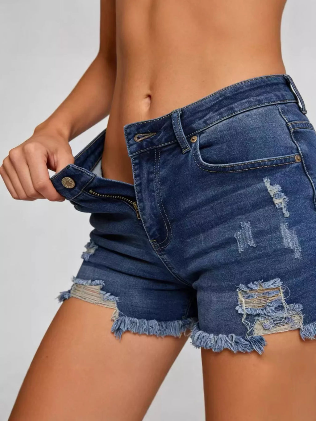 Distressed Frayed Hem Denim Shorts