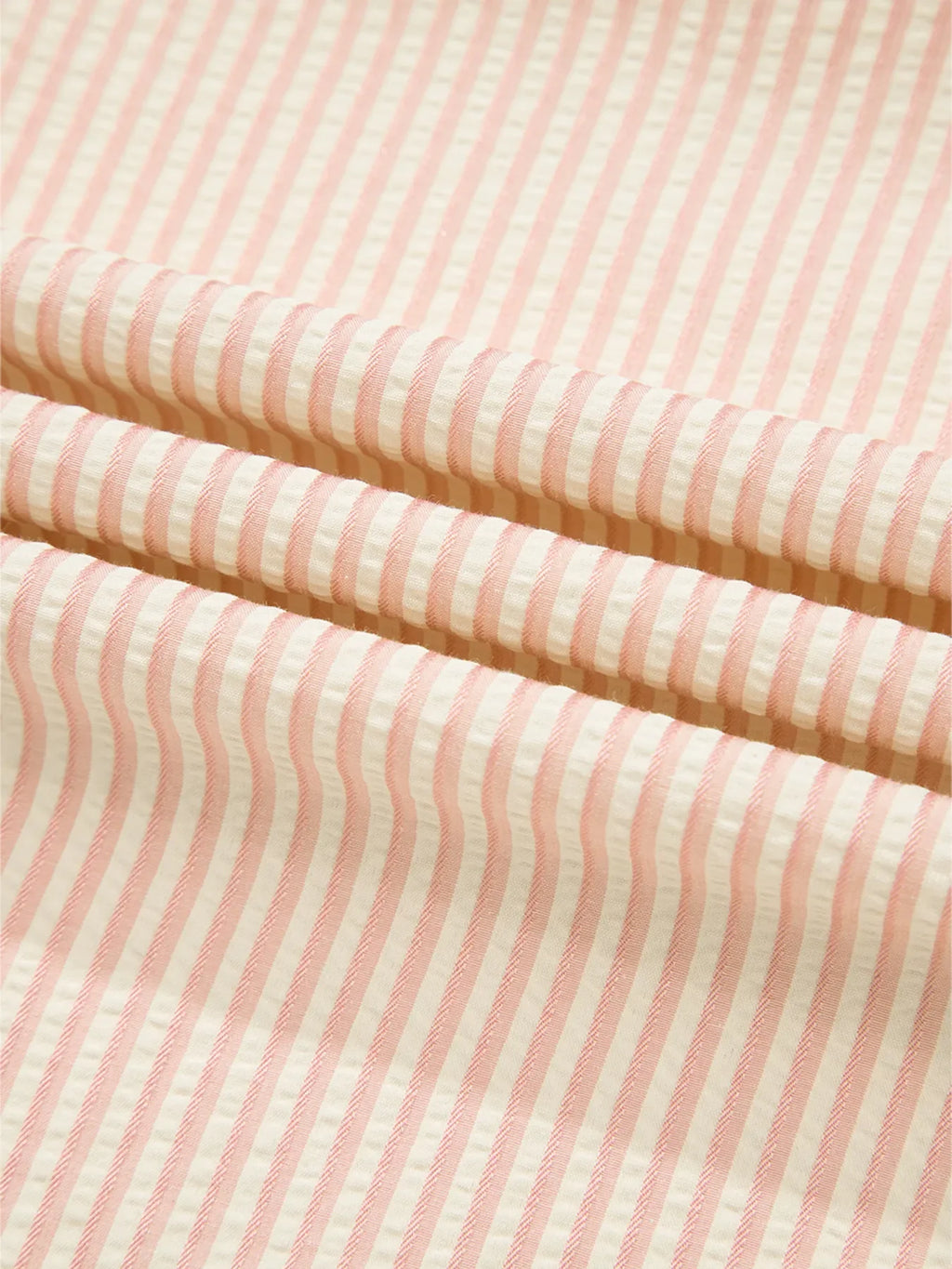 Stripe Bow Knot Cuff Pearl Embellished Puff Sleeve V Neck Blouse