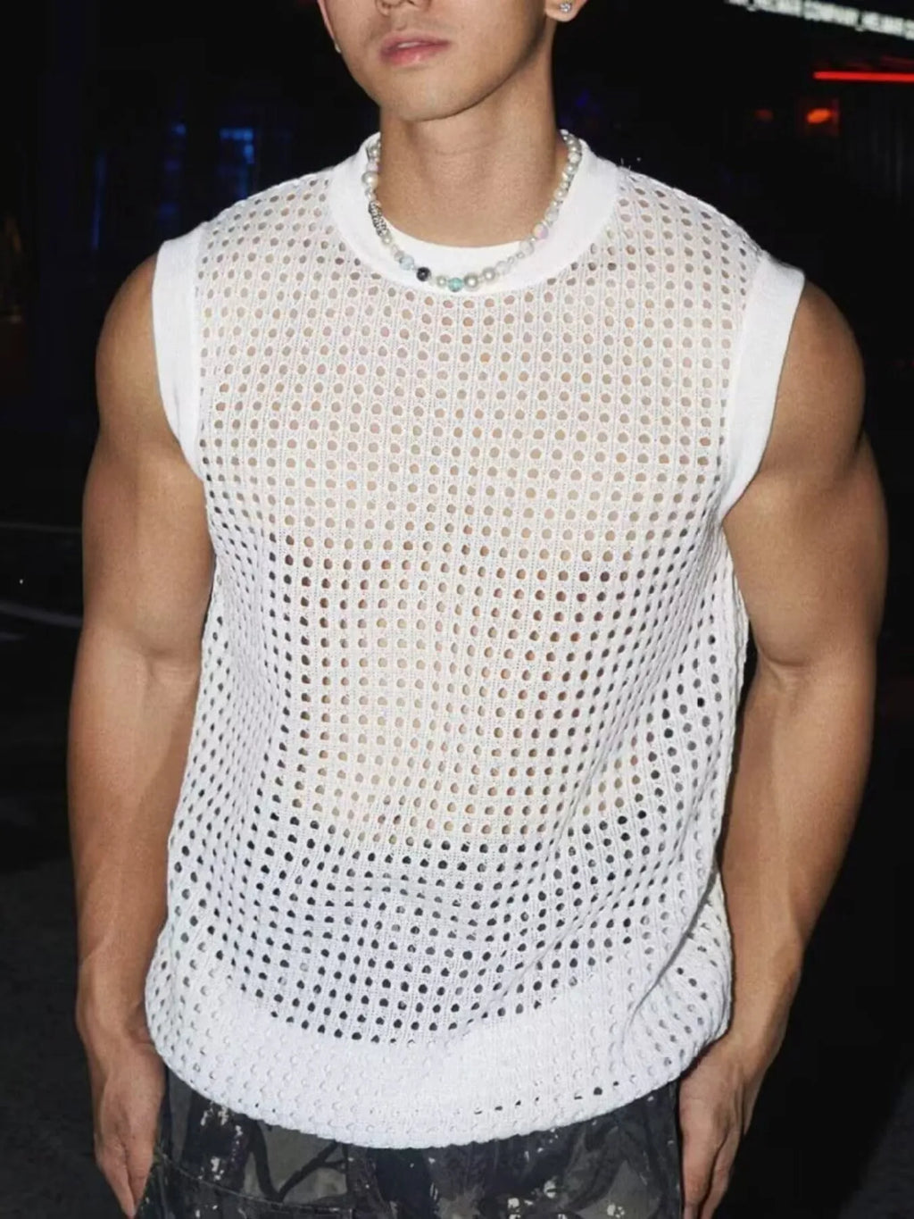 Men's Full Size Hollow Out Round Neck Tank Plus Size