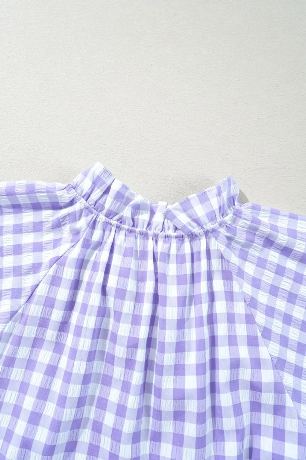Plaid Tie Neck Short Sleeve Babydoll Mini Dress