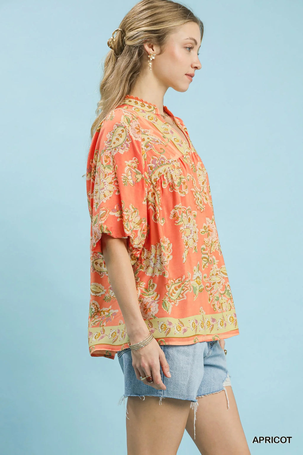 Umgee Apricot Floral Boho Blouse