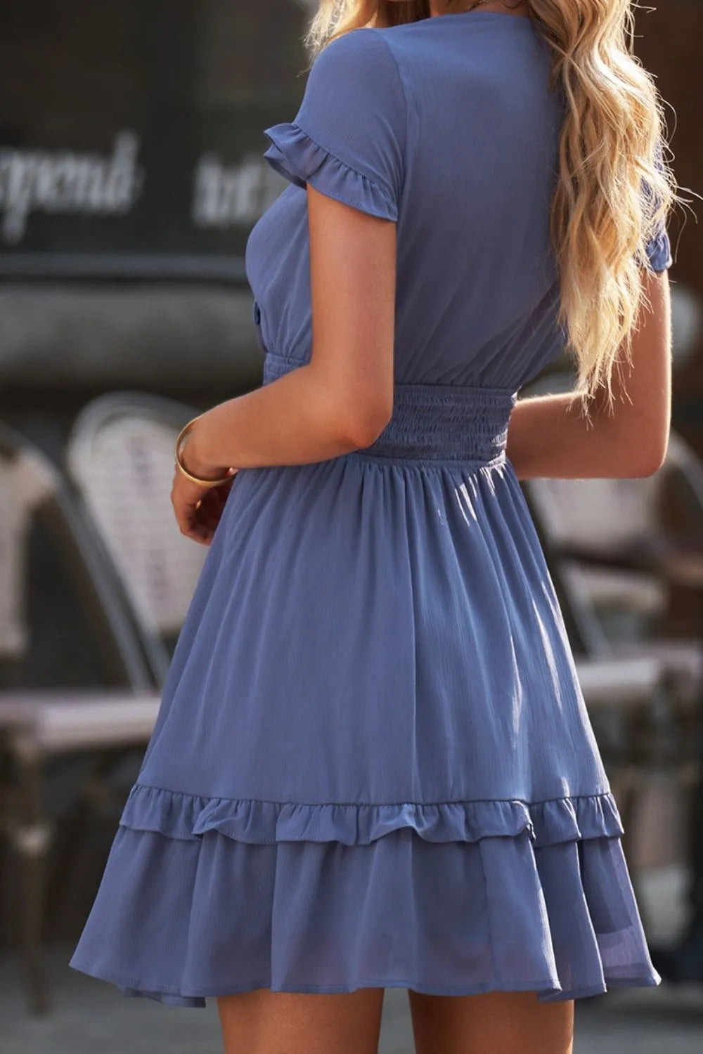 Tie-Front Mini Dress with Smocked Waist