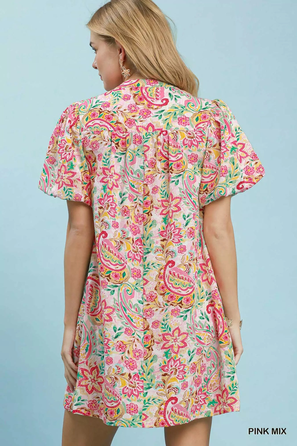 Umgee Paisley Floral Puff Sleeve Shift Dress