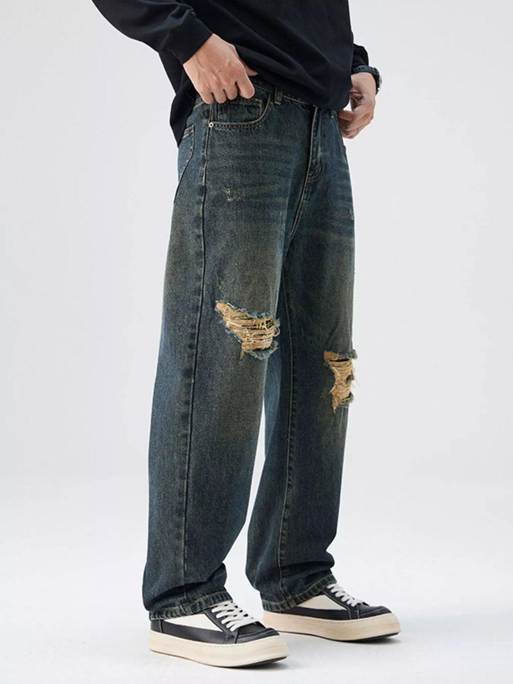 Men's Distressed Wide Leg Jeans
