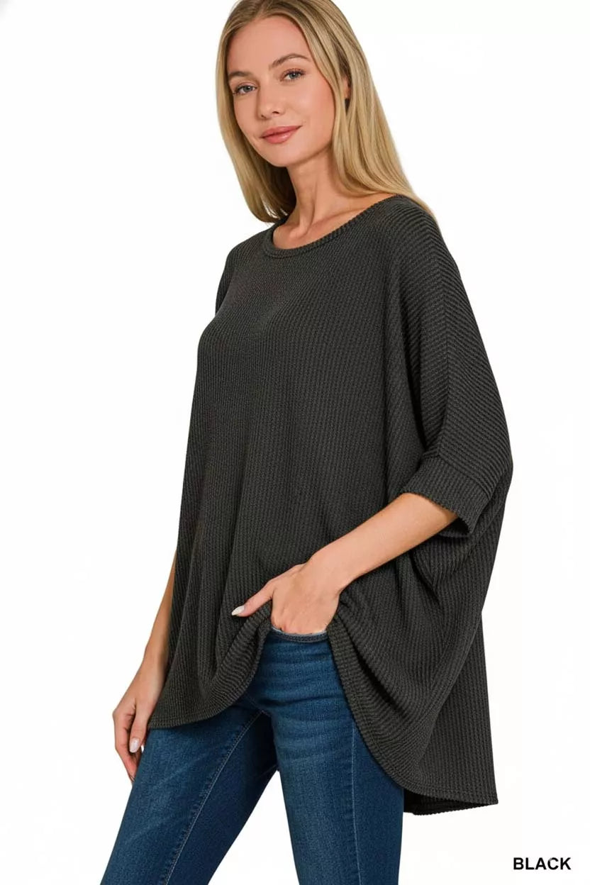 Zenana Raised Rib Bat Sleeve Top