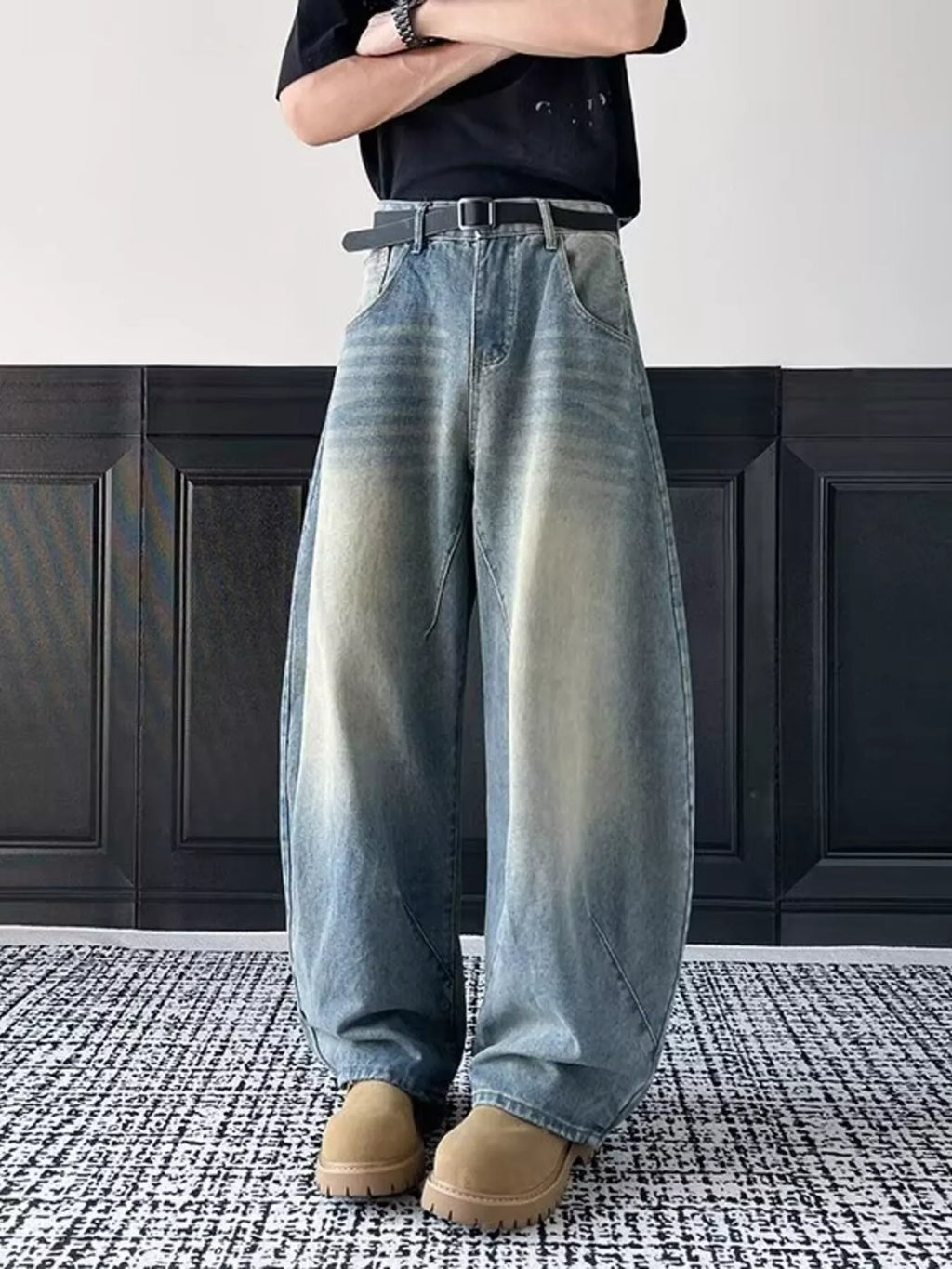 Men's Full Size Vintage Wash Wide Leg Jeans Plus Size