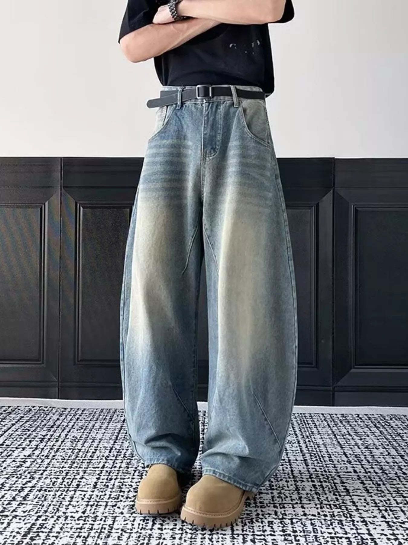 Men's Full Size Vintage Wash Wide Leg Jeans Plus Size