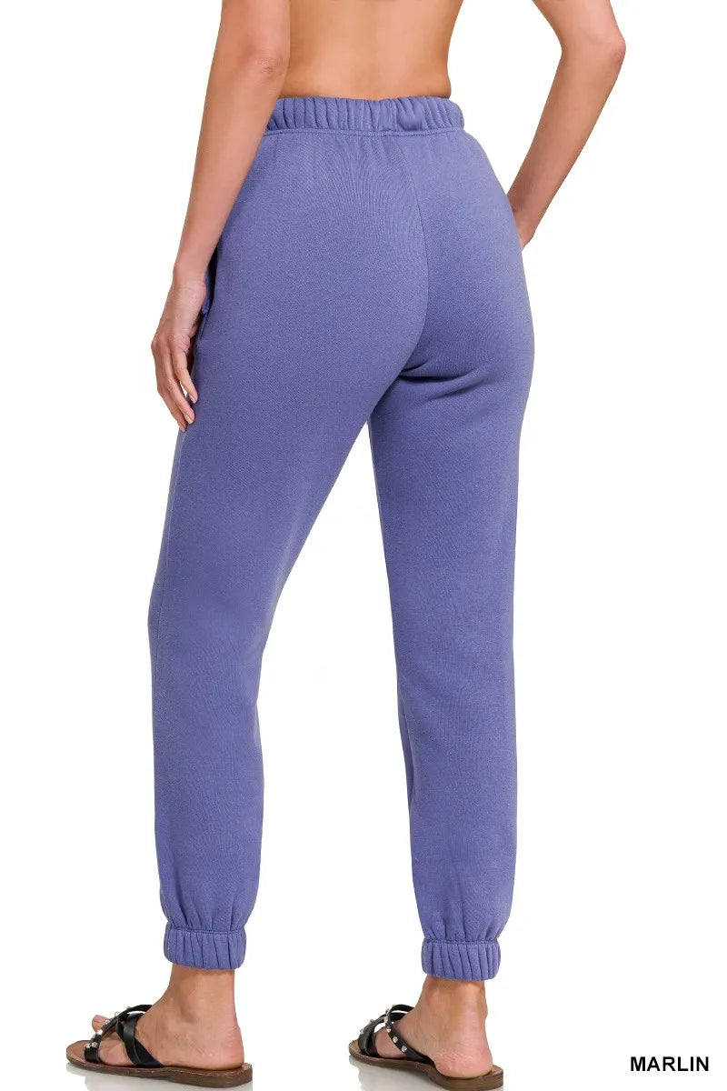 Zenana Fleece Drawstring Joggers With Pocket