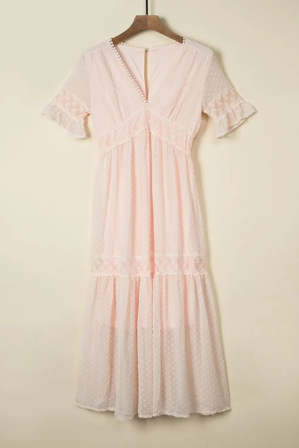 Polka Dot V-Neck Ruffle Midi Dress