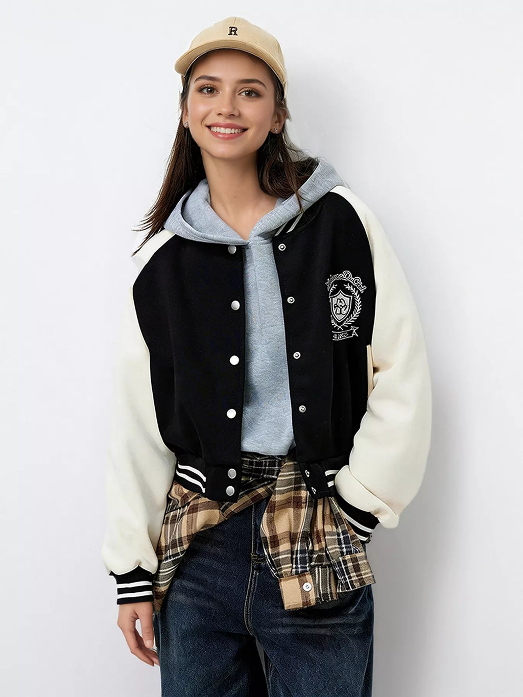 Contrast Sleeve Snap Down Jacket