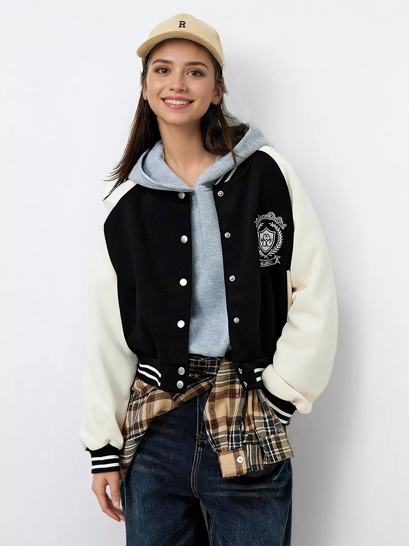 Contrast Sleeve Snap Down Jacket
