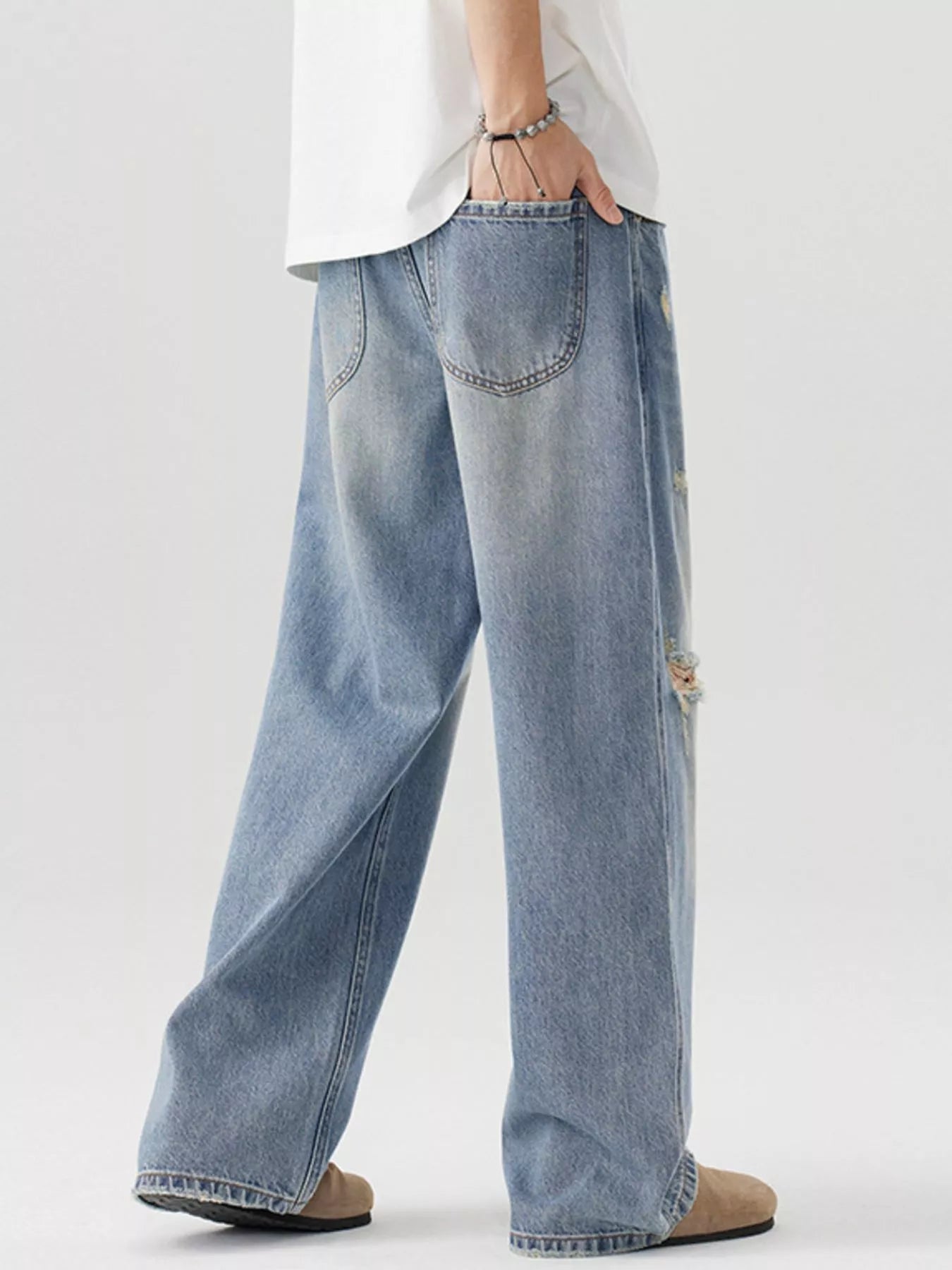 Men's Distressed Wide Leg Jeans