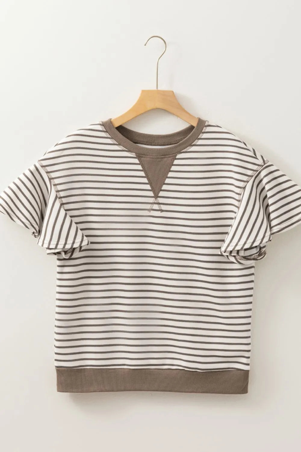 Contrast Striped Ruffle Short Sleeve Top