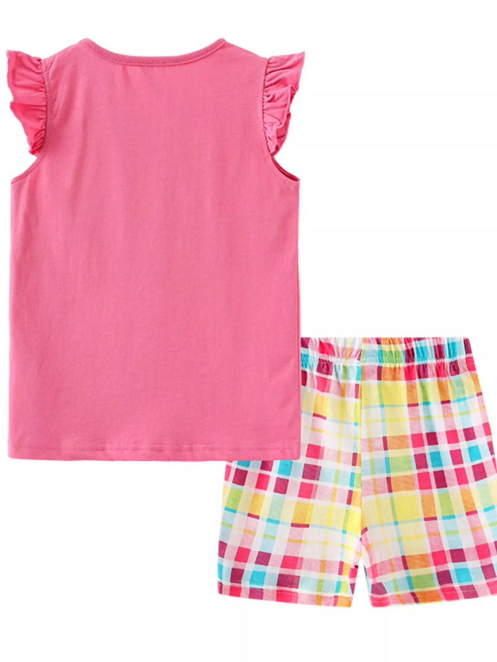 Children's Butterfly Flutter Sleeve Top and Plaid Shorts Set
