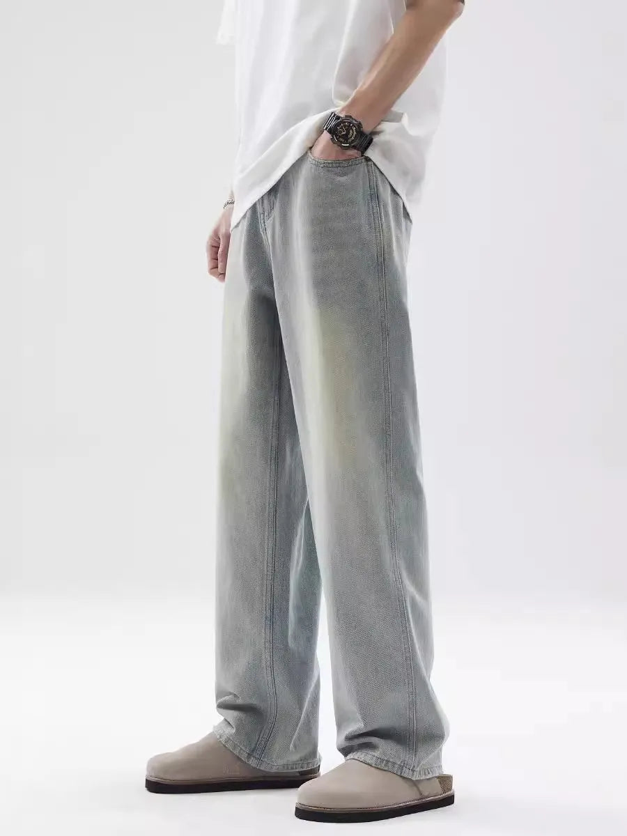 Men's Full Size Vintage Washed Wide Leg Relaxed Fit Jeans Plus Size
