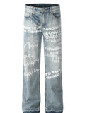 Men's Graffiti Text Print Straight Leg Jeans