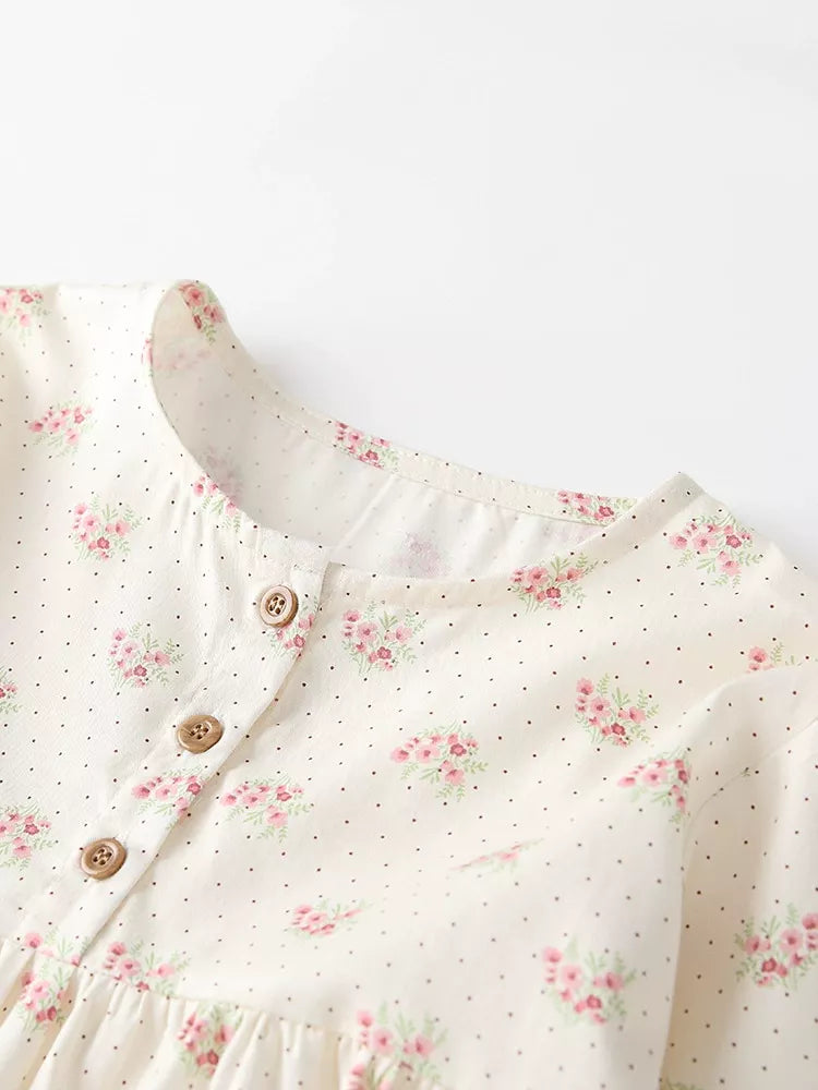 Children's Floral Print Long Sleeve Casual Dress
