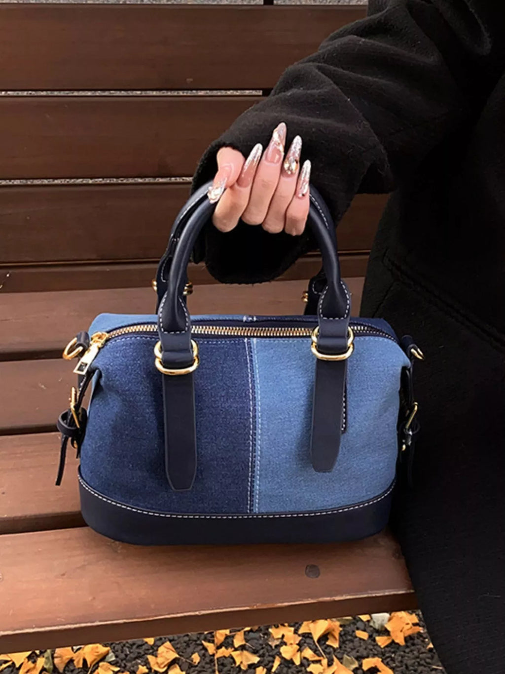 Two-Tone Denim Barrel Crossbody Bag