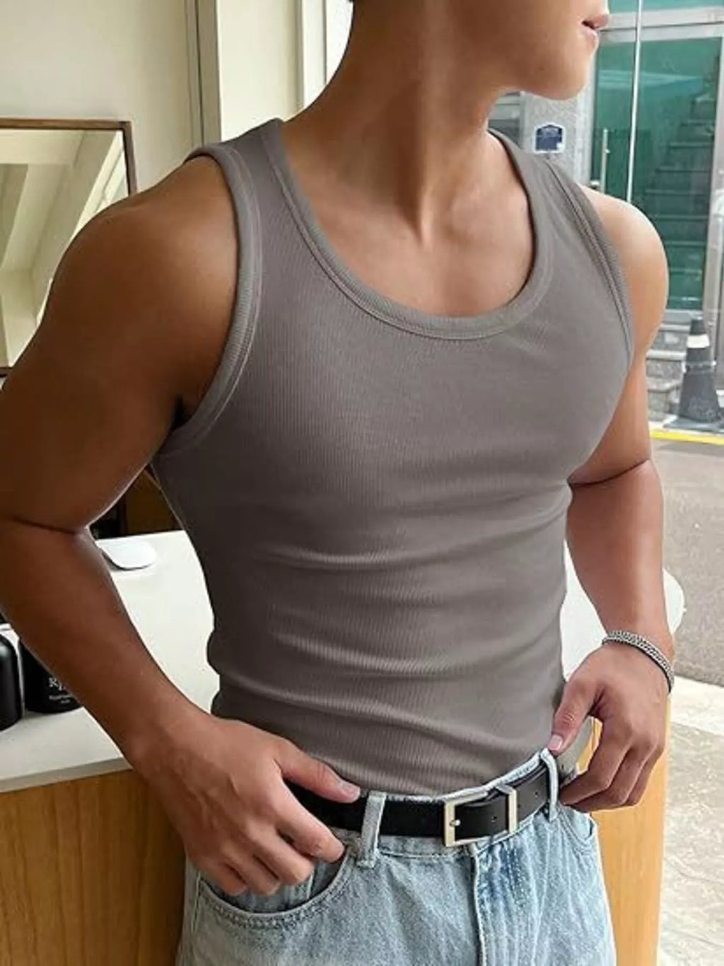 Men's Ribbed Round Neck Tank