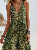 Leopard Print V-Neck Midi Dress