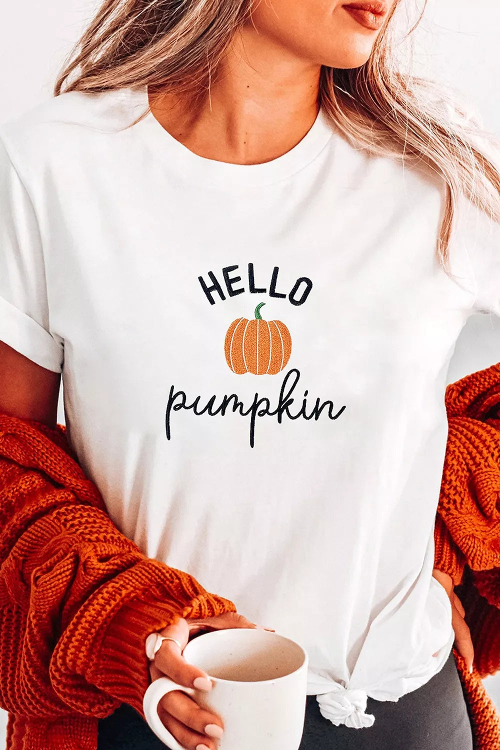 Embroidered Pumpkin Slogan Short Sleeve T-Shirt
