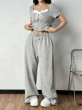 Tie Front Short Sleeve Top and Pants Set
