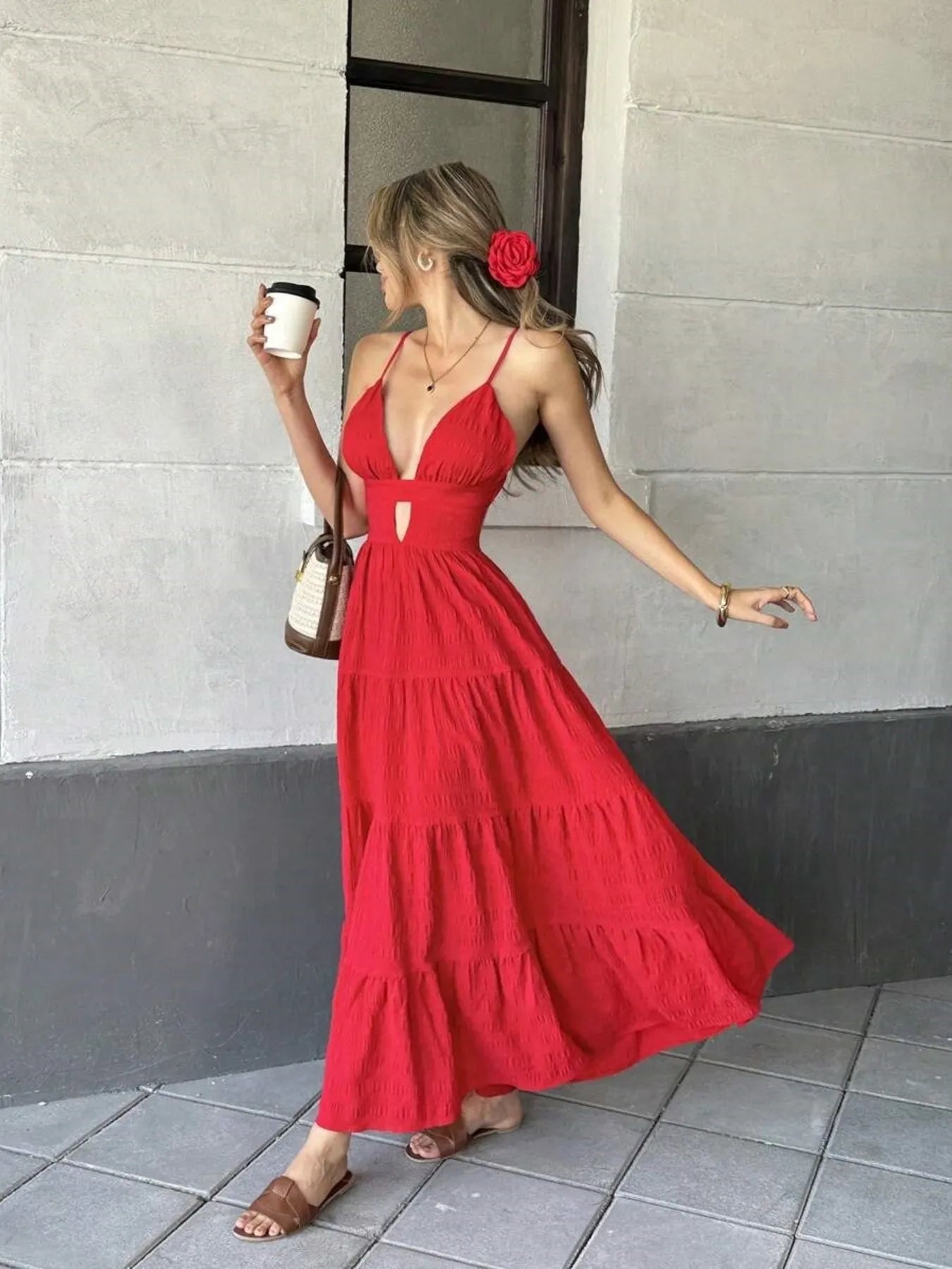 Tiered Maxi Dress with Cutout Detail