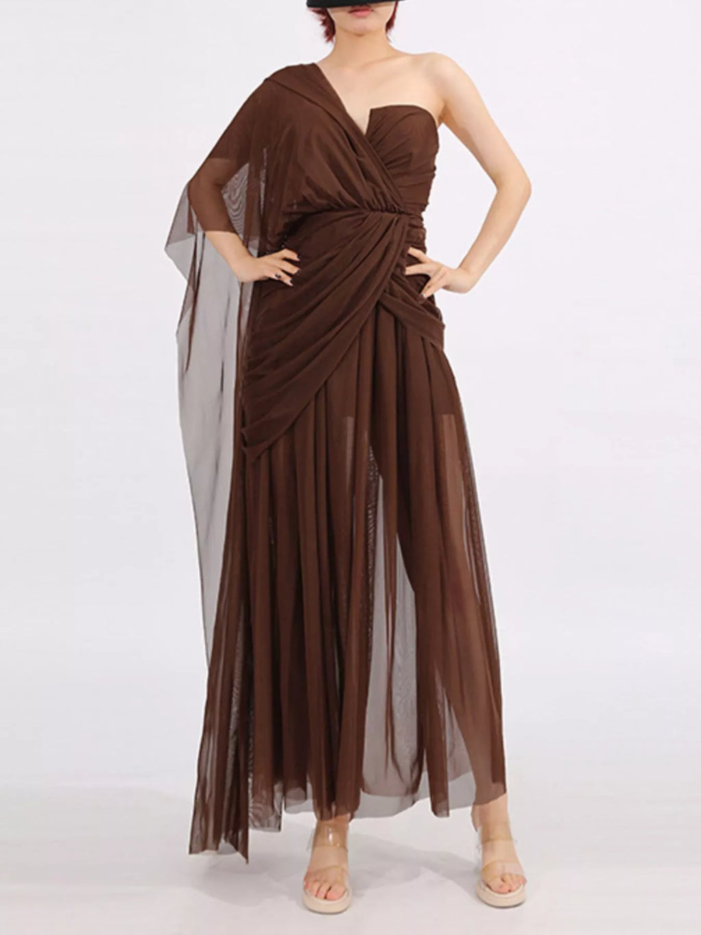 One-Shoulder Flowy Mesh Dress