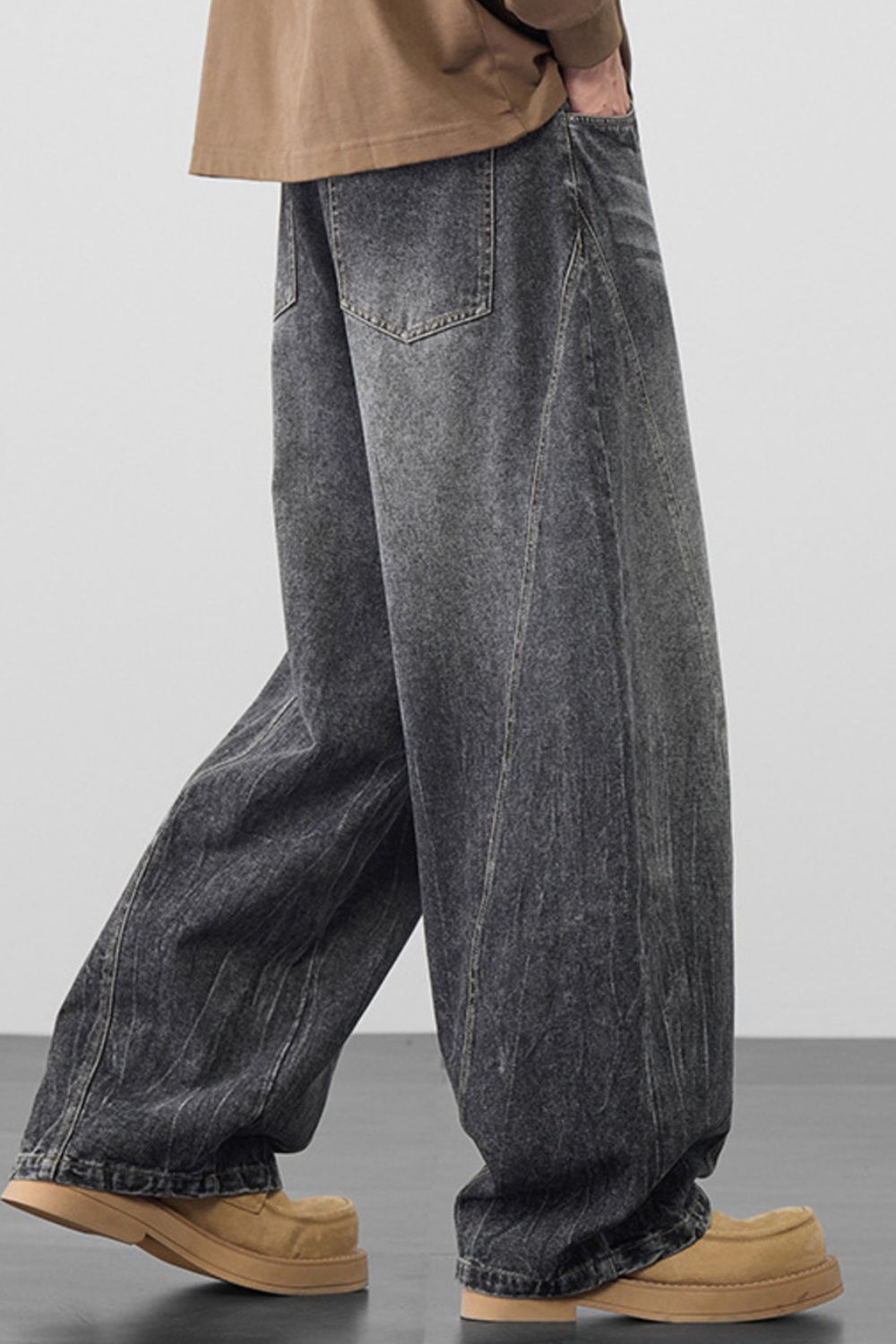Men's Plus Size Wide Leg Wash Jeans