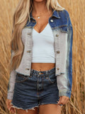 Color Block Patchwork Raw Hem Denim Jacket
