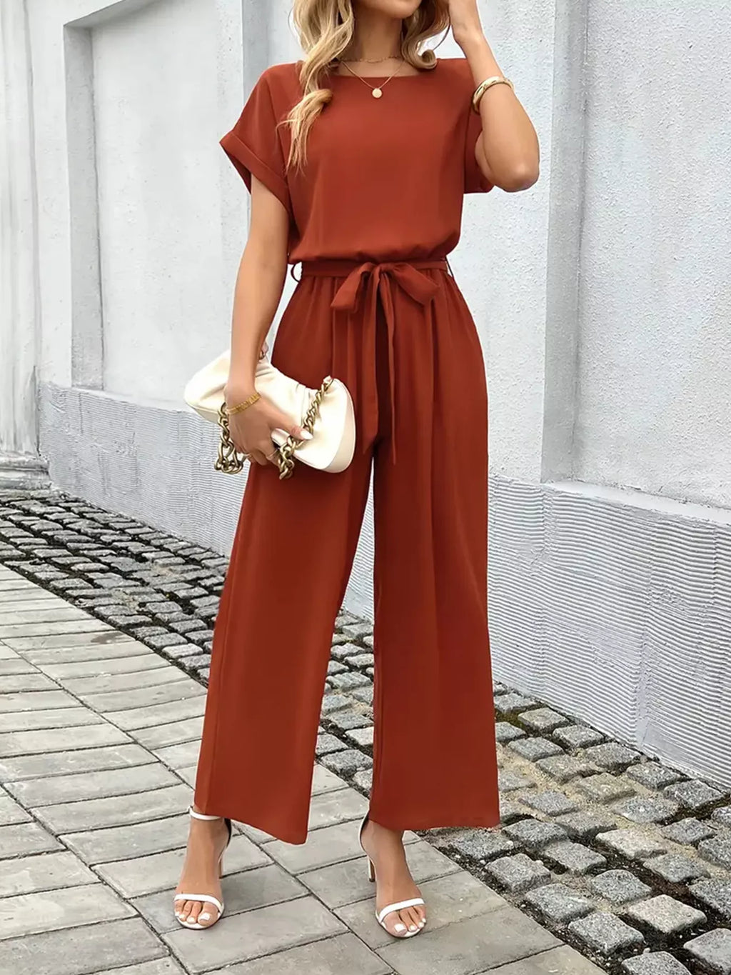 Tie Waist Wide Leg Jumpsuit