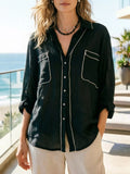 Contrast Trim Button Up Long Sleeve Shirt