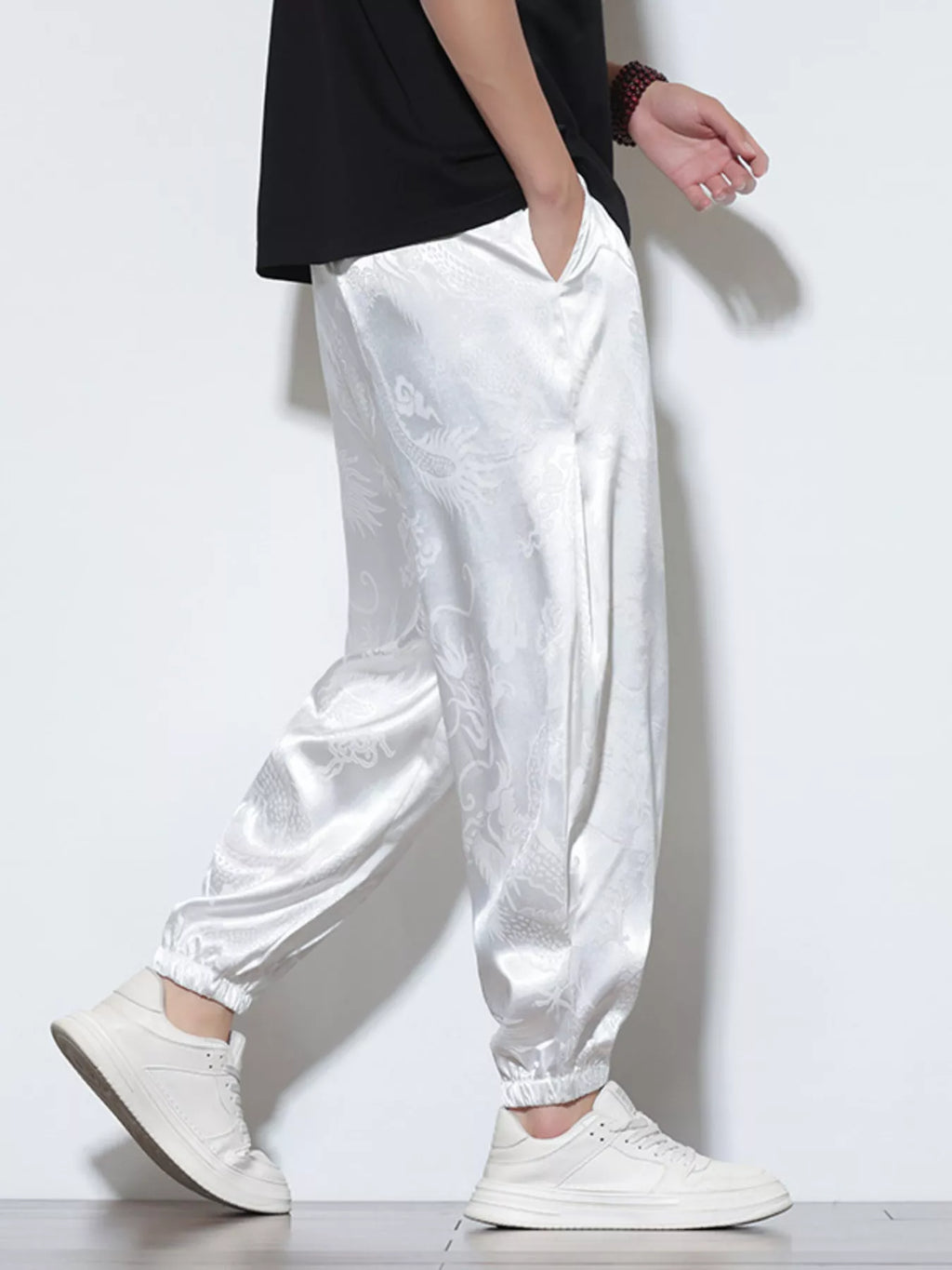 Men's Plus Size Dragon Pattern Silk Joggers