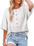 Button Detail Texture Knit T-Shirt