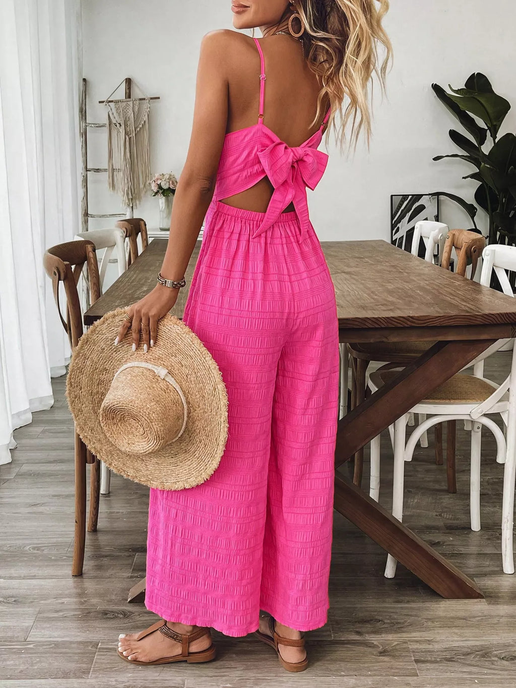 Bow Back Sleeveless Wide Leg Jumpsuit