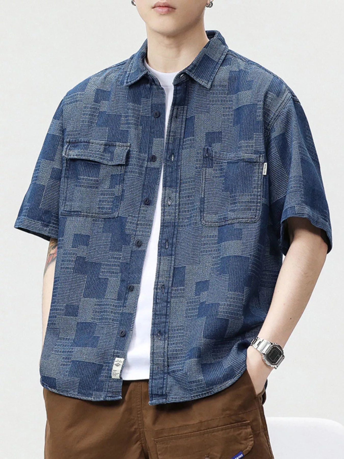 Men's Plus Size Plaid Short Sleeve Shirt