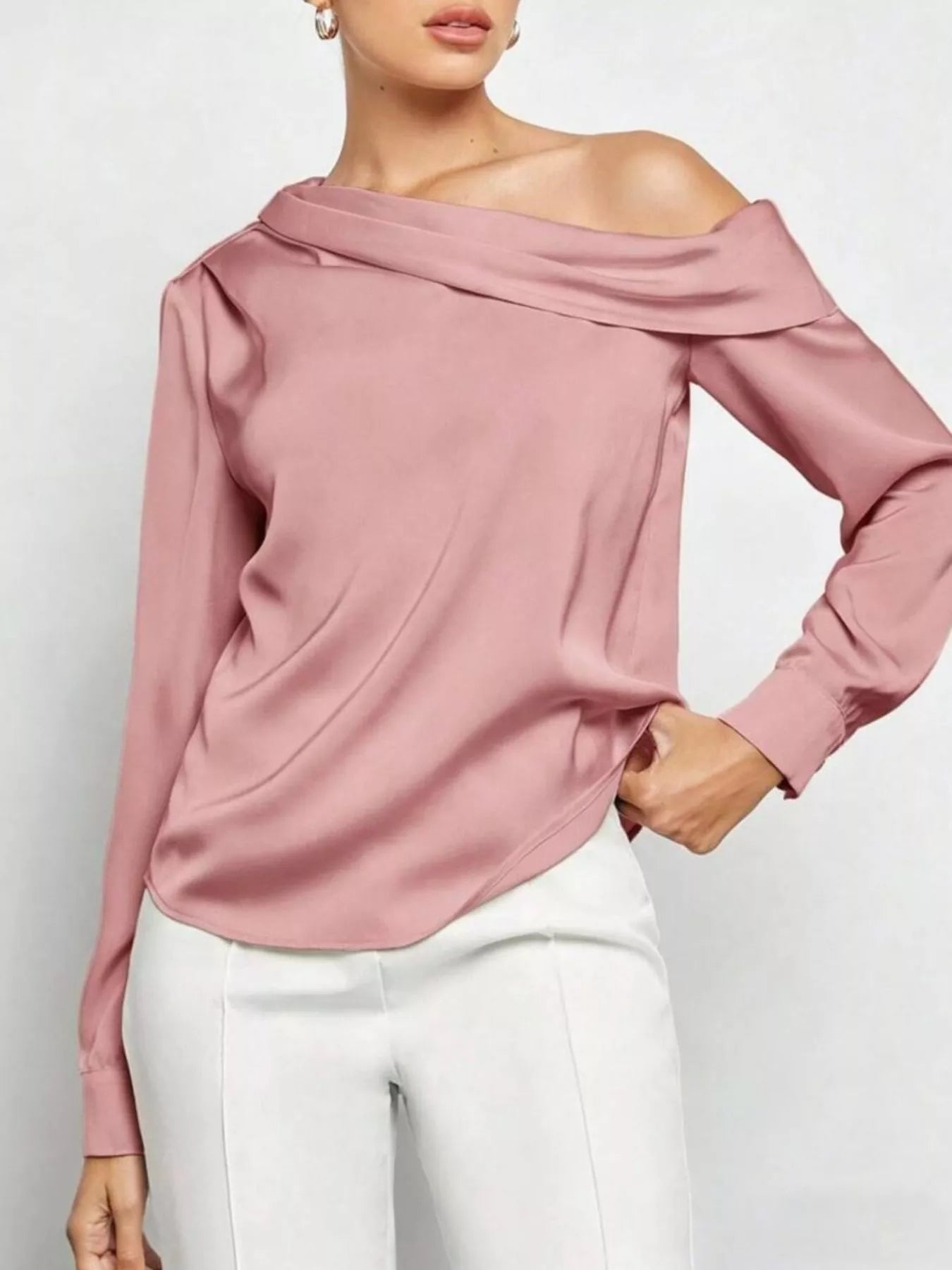 One-Shoulder Satin Blouse