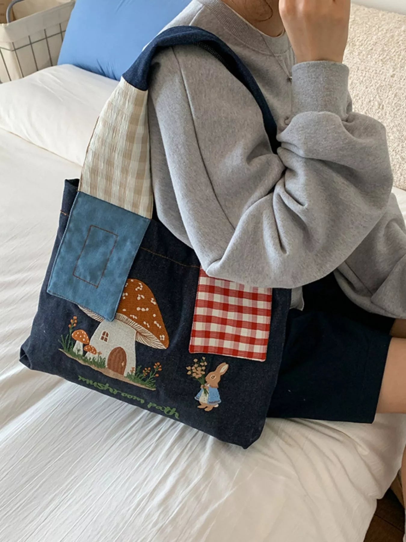 Mushroom Corduroy Tote Bag