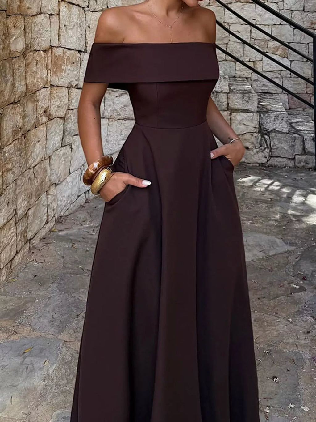 Off-Shoulder A-Line Maxi Dress