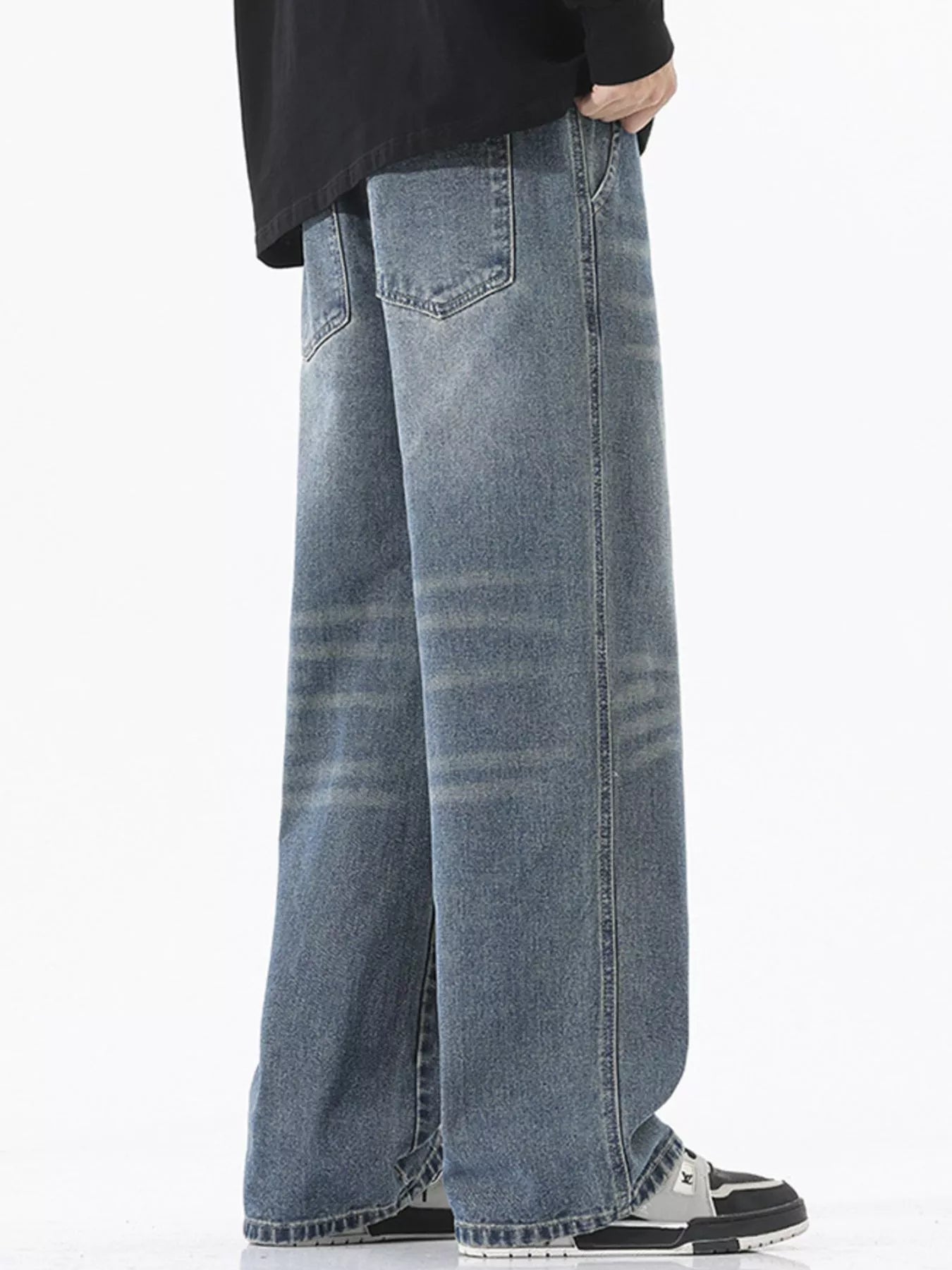 Men's Full Size Wash Wide Leg Jeans Plus Size