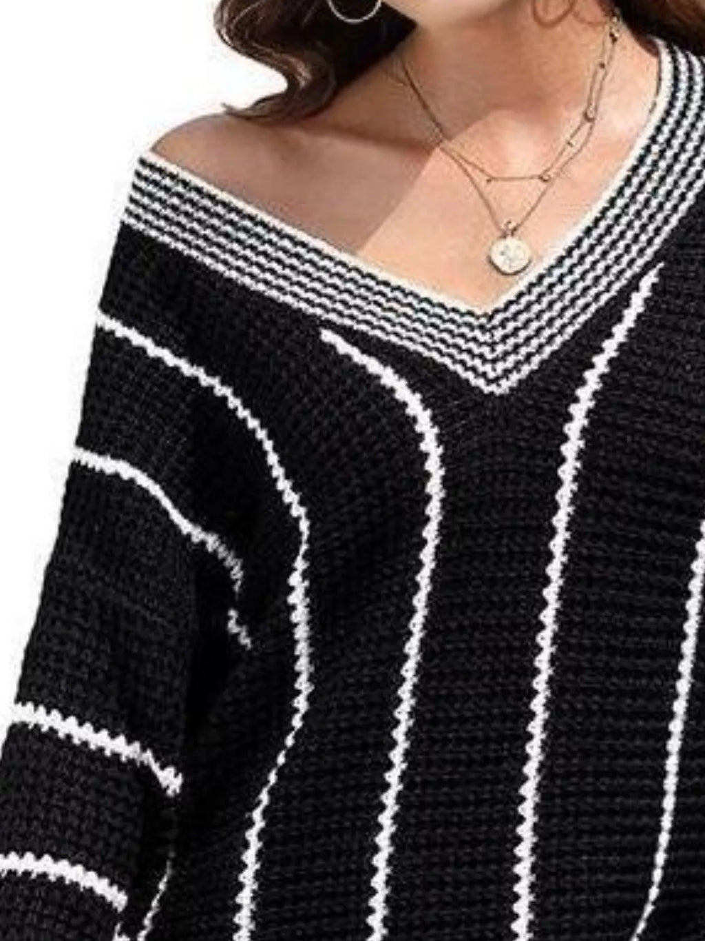 Full Size V-Neck Textured Knit Sweater Plus Size