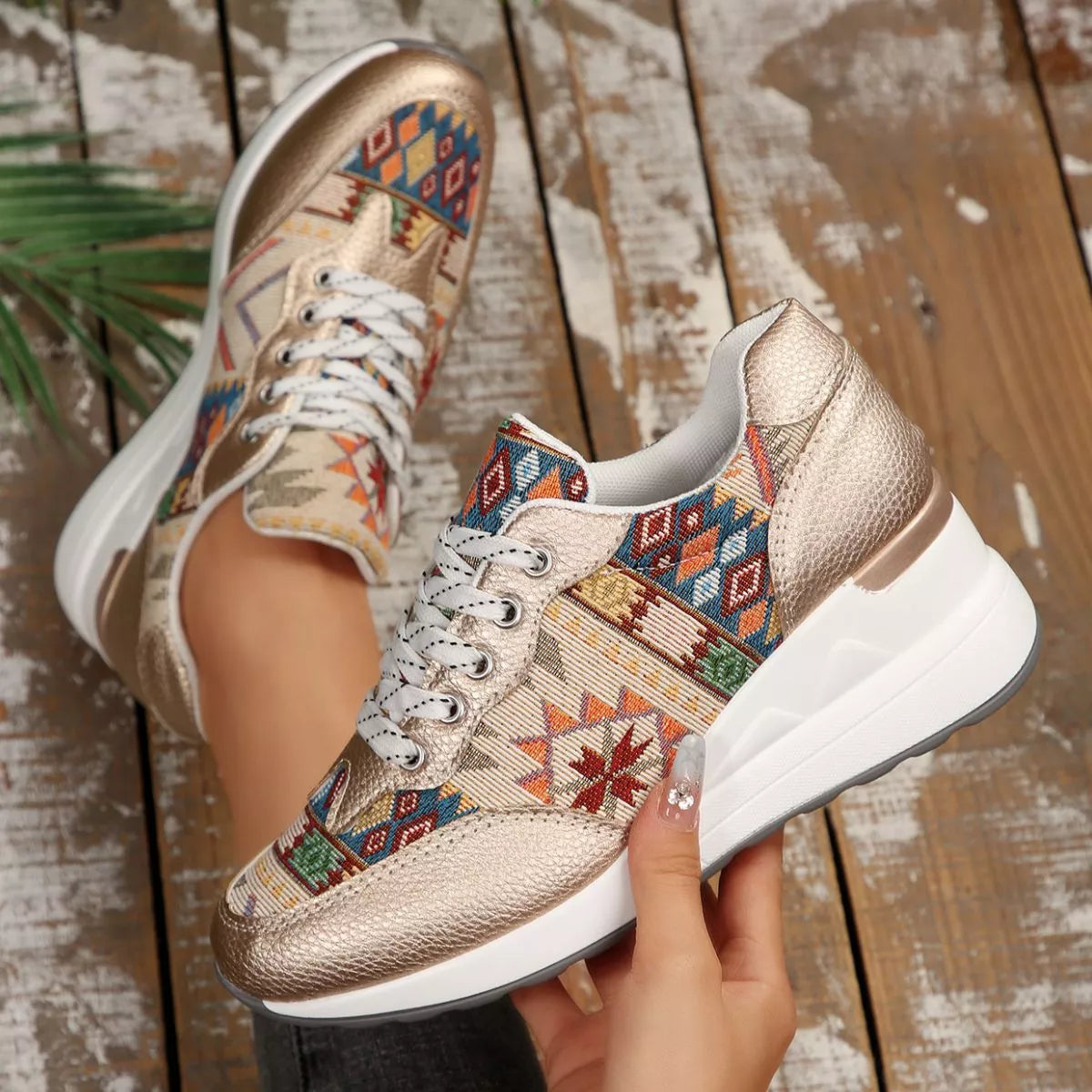 Lace Up Wedge Sneakers
