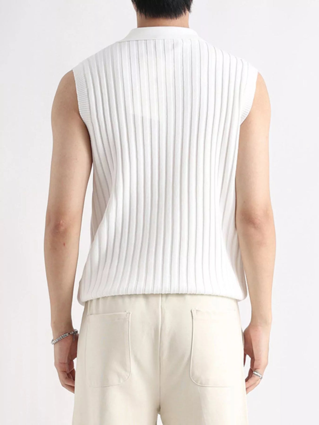 Men's Plus Size Ribbed Knit Zip-Up Tank