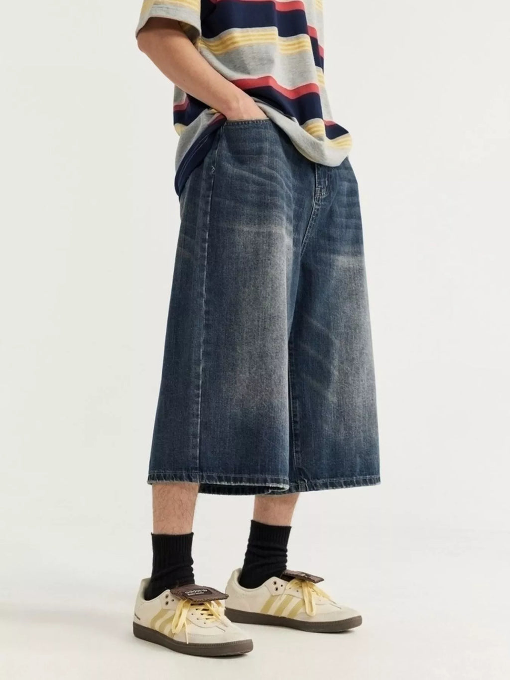 Men's Washed Wide Leg Demin Shorts