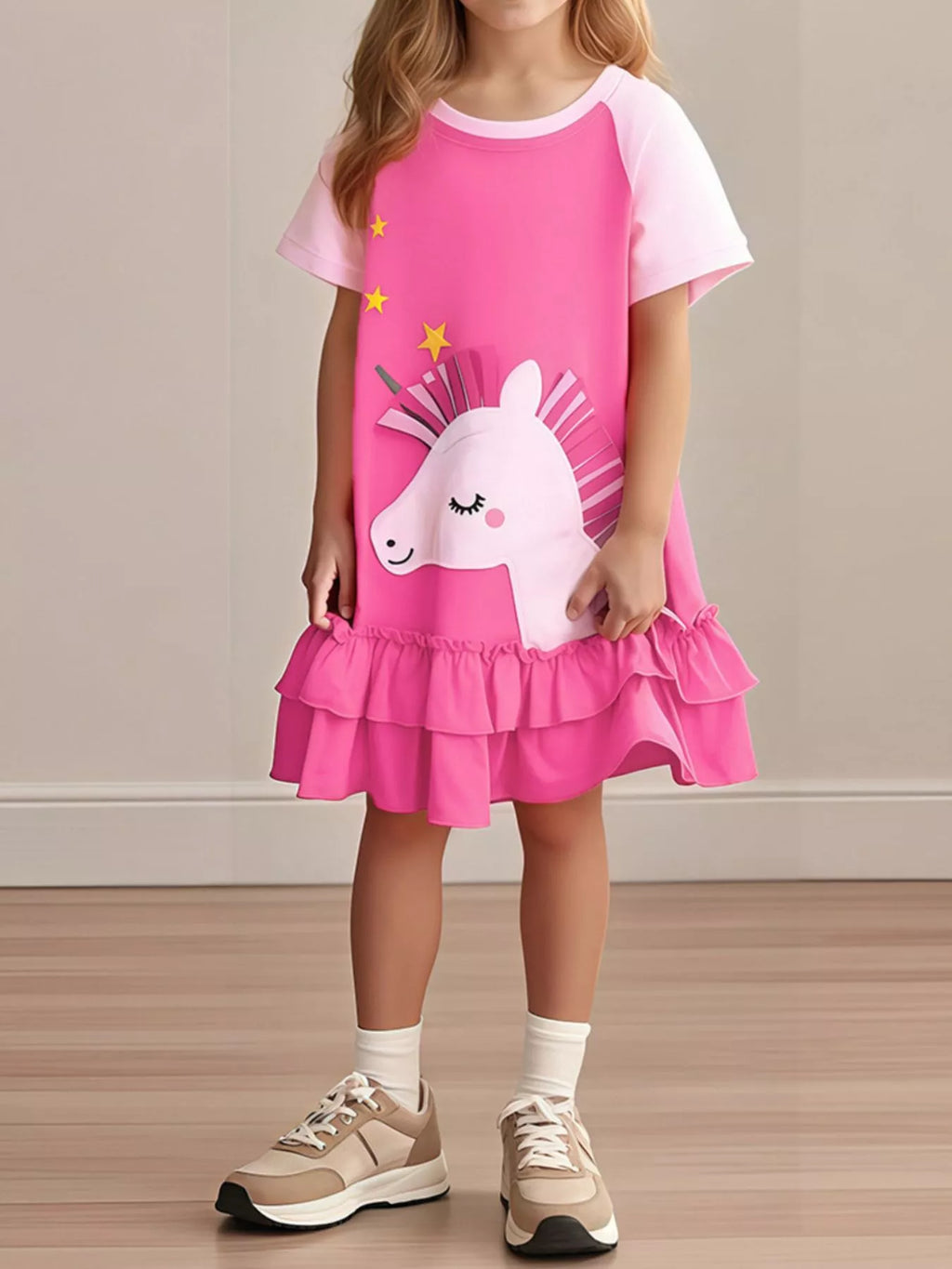 Children's Unicorn Ruffled Hem Dress