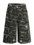 Men's Distressed Camo Print Cargo Denim Shorts