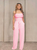 Strapless Smocked Wide-Leg Jumpsuit