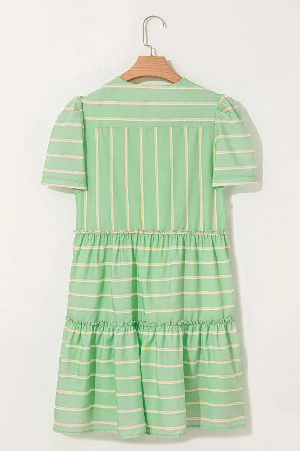 Stripe V Neck Short Sleeve Frilled Detail Dress