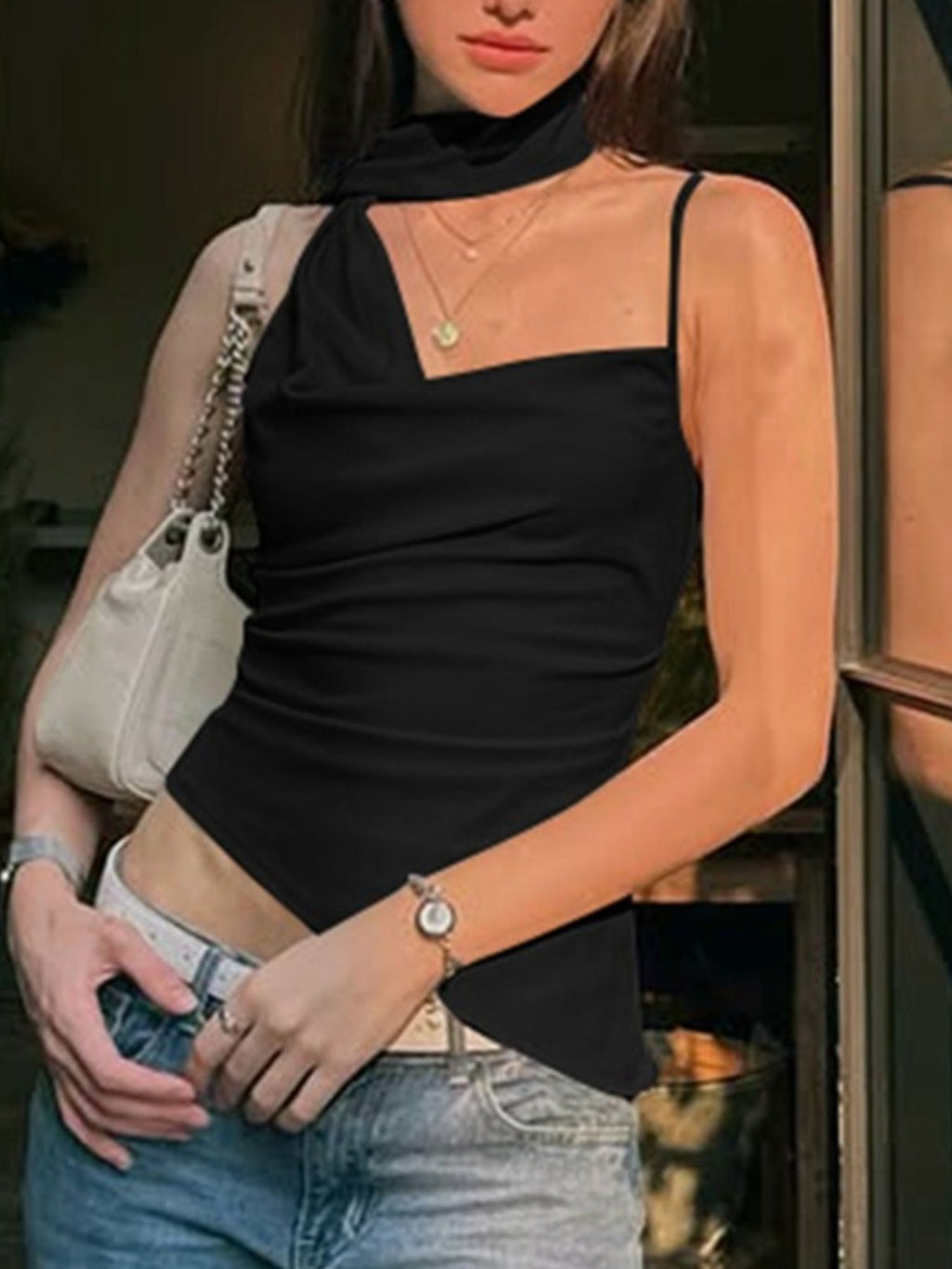 Asymmetrical Neckline Ruched Cami
