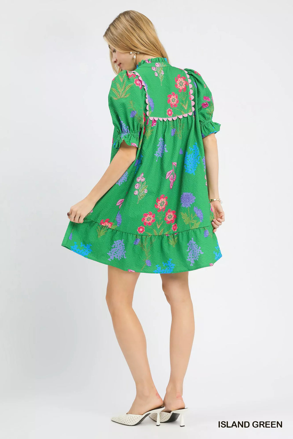 Umgee Multi Flower Print V-Neck Dress